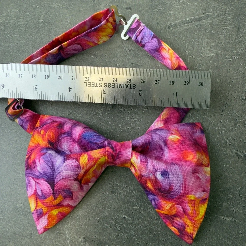Abstract Floral Bow‎ Tie and Pocket Square Set Purple Pink Orange Formal